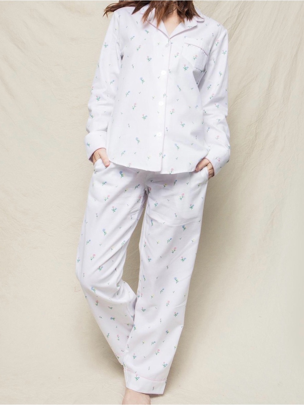 Great condition White Floral Pajama Set with Pink Trim - Picture 2 of 14